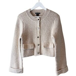 Christian Lacroix Knit Cardigan Pearl Button‎ Front Cropped Beige Size S
